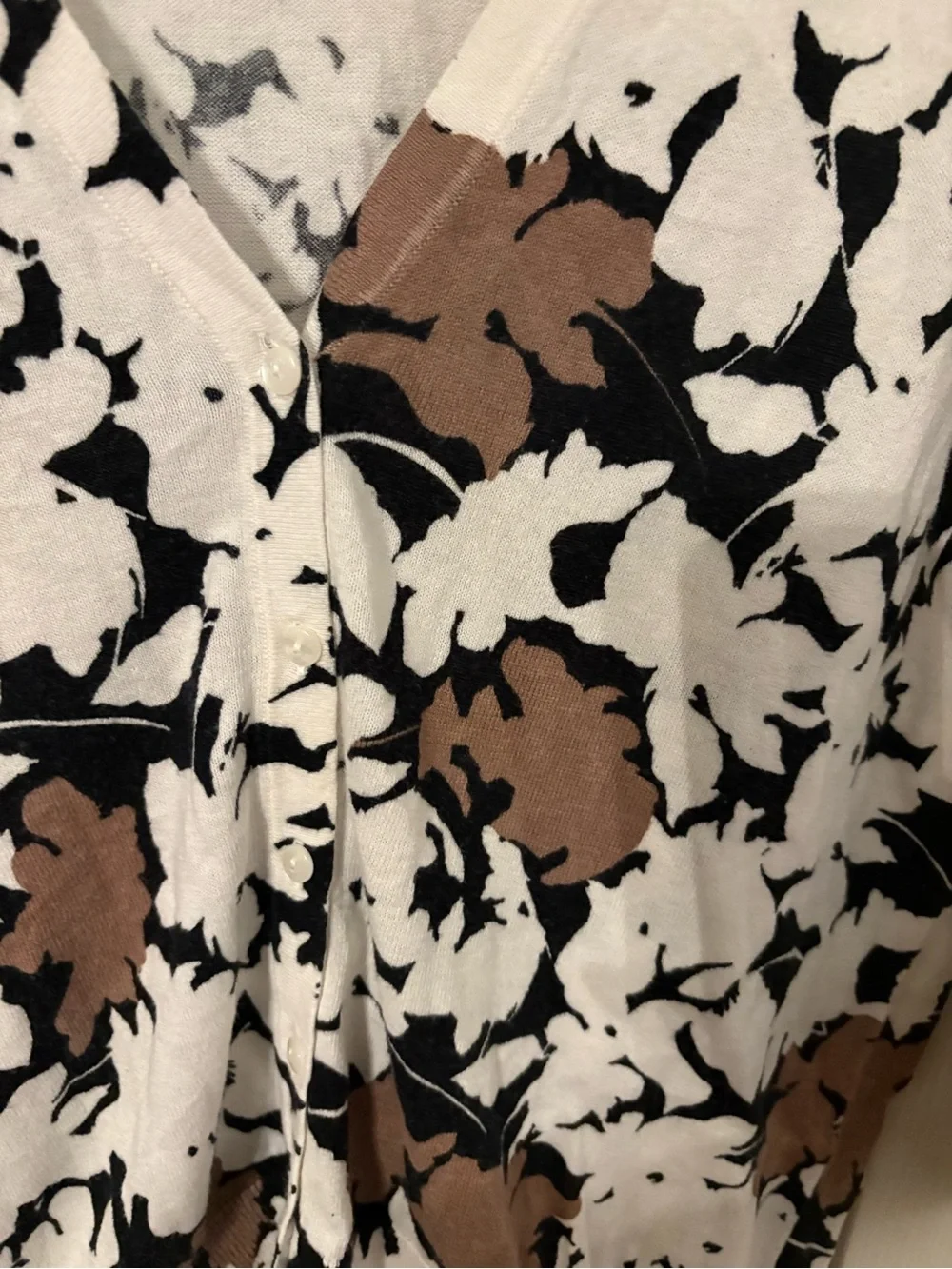 LOFT Black White & Brown Floral V-Neck Cardigan